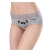 Menstrualne hlačke LaliPanties - sive s potiskom sovice (S, M, L, XL, XXL, XXXL)