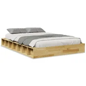 Vidaxl posteljni okvir brez vzmetnice 120x190 cm masivni les hrast