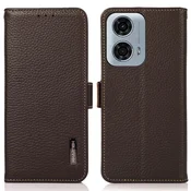 RFID usnjen ovitek za Motorola Moto G04/G24/G24 Power, tekstura ličija, rjava