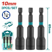 TOTAL 3-delni set udarnih magnetnih usadnih nastavaka HEX 10mm, dužina 65mm