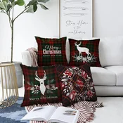 Black Friday sale Komplet 4 božičnih prevlek za okrasne blazine iz šenila Minimalist Cushion Covers Tartan Merry Christmas, 55 x 55 cm