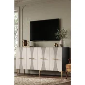 Hanah Home komoda Slim 150, 150 cm, antracit / travertin / zlatna