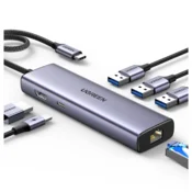 Ugreen UGREEN HUB USB-C ADAPTER NA USB A HDMI RJ45 PD VEČFUNKCIJSKI PRETVORNIK 6V1