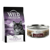 Wild Freedom suha mačja hrana 6,5 kg + WF Instinctive mokra mačja hrana 6 x 70 g po posebni ceni! - Adult Wild Hills Sterilised raca - recept brez žit 6,5 kg + Instinctive Silent Lake - raca 6 x 70 g