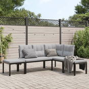 4-dijelni set vrtnih sofa s jastucima celik obložen prahom crni