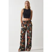 Happiness Istanbul Womens Black Tile Patterned Flowing Viscose Palazzo Trousers