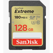 SanDisk Extreme SDXC spominska kartica, 128 GB, C 10, UHS-I, U3, V30, 180/90 MB/s (SDSDXVA-128G-GNCIN)