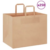 Vidaxl Papirnate vrečke 250 kosov z ročaji rjave barve 32x22x24 cm