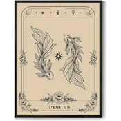 Nikcorp Slika na platnu 40x60 Tarot Ribi Luna, gotska dekoracija v črnem okvirju, astrološki motiv Witch Dark Academy