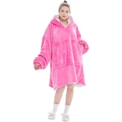 Odeja pulover z rokavi in kapuco v enem HOODIE svetlo temno roza
