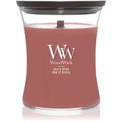 Woodwick Silk & Spice dišeča sveča z lesenim stenjem 275 g