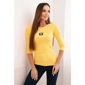 Kesi Womens ribbed blouse with 3/4 sleeve and decorative patch yellow