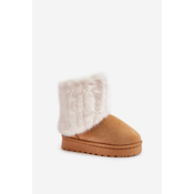 Childrens ankle snow boots with Camel Crisie fur