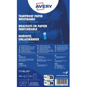 Avery Zweckform identifikacijske zapestnice TYVBL-50 so narejene iz trpežnega Tyvek materiala. Velikost zapestnic je 19 x 256 mm, barva neonsko modra. Zapestnice so na listih A4 in se jih enostavno loči.