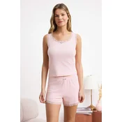 Trendyol Milla ženski set pidžama Pink Lace Detailed Ribbed Athlete Knitted Pajama Set Thmss26Pt00087, Pink-Pink
