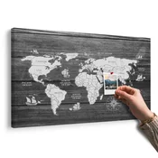 Slika na pluti črnobel zemljevid sveta na lesu - 150x100 place