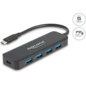 Delock USB Type-C™ vozlišče, 4 vrata, USB 3.2 Gen 1 z napajanjem, 85 W