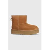 Djecje cipele za snijeg od brušene kože UGG CLASSIC MINI PLATFORM KIDS boja: bež