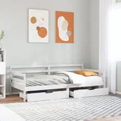 shumee vidaXL Dnevna postelja s predali bela 90x200 cm borov les