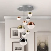 Schuller Valencia LED viseče svetilo Sphere, 9-svetlobno, z možnostjo zatemnitve, O 50 cm, - Dnevna soba/jedilnica - Dizajn - baker, zlato, krom - Plastika