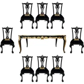PompA¶A¶s by Casa Padrino Luxury Baroque Dining Room Set Crown Black/Gold - PompA¶A¶s Baroque Dining Table with Glass Top and 8 Chairs designed by Harald GlA¶A¶ckler - Furniture in Baroque Style