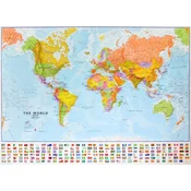 Maps International Svet 1:30.000.000. Politični stenski zemljevid z zastavami. MI.