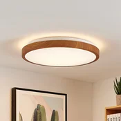 Lindby LED stropna svetilka Mynte, O42cm, videz lesa, plastika - Dnevna soba/jedilnica - Sodobni - les svetel, bel