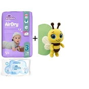 Violeta DC Pelene Air Dry 3, 4-9 kg, 66/1, Violeta Vlažne maramice Water Care, 56/1 + Plišana igracka pcelica gratis
