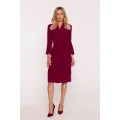Stylove Womans Wrap-style shirt dress tied at the waist - maroon