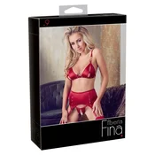Cottelli Collection Bra & Garter Belt Set Red XL Decorative Detailing OAF006D