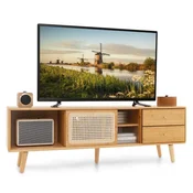 Northix TV stojalo iz bambusa za televizorje do 65 TV konzola v modernem slogu iz sredine stoletja 140 x 31 x 45,5 cm naravno