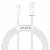 BASEUS USB-A/Lightning Fast Charge podatkovni in napajalni kabel, Bel, 2m