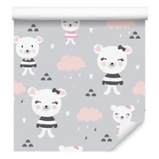 Tapeta s plišastimi medvedki in oblaki s srčki za dnevno sobo in spalnico 50x1000 cm