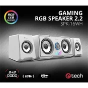 C-Tech Zvočniki SPK-16, 2.2, 16 W, RGB osvetlitev, 3,5-milimetrski priključek, USB napajanje, beli