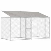 Vidaxl Pasja kletka s streho srebrna 400 x 200 x 256 cm Jeklo in PE