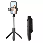 Selfie stick Techsuit S01-S z Bluetooth daljincem, LED lučko in stojalom, 70cm - črn