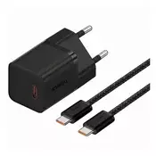 BASEUS GaN5 MINI 1C mrežni punjač, Type-C priključak, 30W, GaN5 + Type-C kabel, CRNA P10110902113-00