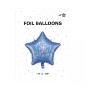 Folija balon zvezda moder Happy Birthday 40cm