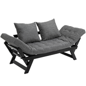 HOMCOM HOMCOM enojni raztegljivi kavč s 3-stopenjsko nastavljivimi nasloni za roke iz tkanine in lesa, črne in sive barve, (20745100)
