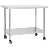 Vidaxl Kuhinjska delovna miza s kolesi 100x45x85 cm nerjaveče jeklo