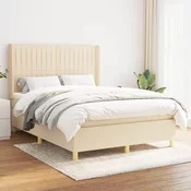 Greatstore Box spring postelja z vzmetnico krem 140x190 cm blago