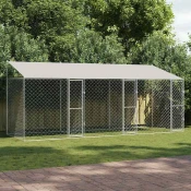 Kavez za psa s krovom Srebrno 600 x 200 x 256 cm Celik i PE