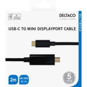 Kabel DELTACO USB C na mini DisplayPort 2m - Crni