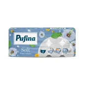 Toaletni papir, dvoslojni, majhen zvitek, 10 zvitkov, PUFINA Soft White, brez vonja, 10 zvitkov
