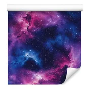 Tapeta z akvarelnim motivom galaksije, vijolična in temno modra, 50x1000 cm