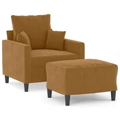 Vidaxl Fotelj s stolčkom za noge rjav 60 cm žamet