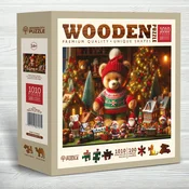 Wooden city - Puzzle Božični medvedek lesen - 1 000 kosov