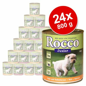 Ekonomicno pakiranje Rocco Junior 24 x 800 g - Puretina i teleca srca + kalcij