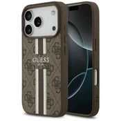 Ovitek Guess Hardcase 4G Printed Stripes MagSafe za iPhone 17 Pro - brown