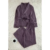 Trendyol Plum Belted Piping Detailed Double Breasted Viscose Woven Pajama Set